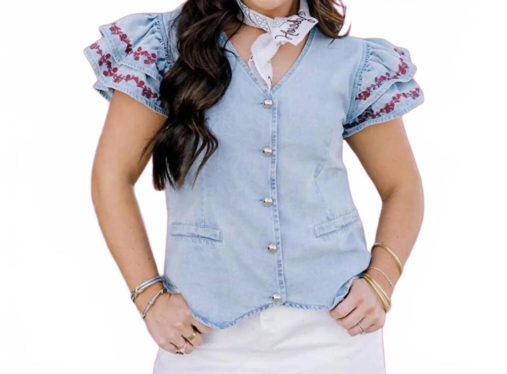 NEW LAYERZ CLOTHING karly orange bloom top in denim blue